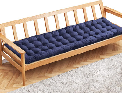 Hundur Store Microfibre Solid Chair Pad Pack of 1(Navy Blue)