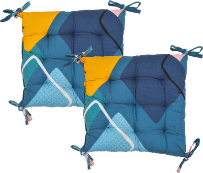 RUSTIC LINEN Microfibre Geometric Chair Pad Pack of 2(Yellow, Green, White)