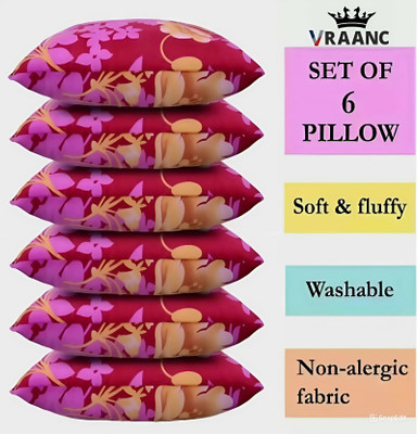 vraanc Microfibre Sleeping Pillow Pack of 6 Abstract, Floral LUXURY(Pink)