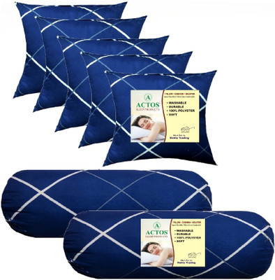 ACTOS 5 Cushion And 2 Bolster Microfibre Geometric Bolster Pack of 7(Dark Blue7)