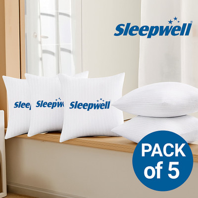 Sleepwell Polyester Fibre, Microfibre Cushion Pack of 5 Solid back cushion(White)