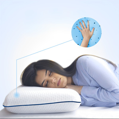 Sleepsia Ventilated Cooling Gel Orthopedic Bed Pillow for Sleeping - Ergonomic Pillow Memory Foam Solid Sleeping Pillow Pack of 1(White, Blue)