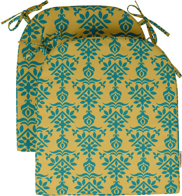 Vargottam Polyester Fibre Motifs Chair Pad Pack of 2(Teal Blue & Yellow)