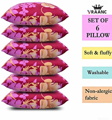 vraanc Polyester Fibre Abstract Sleeping Pillow Pack of 6(Pink)