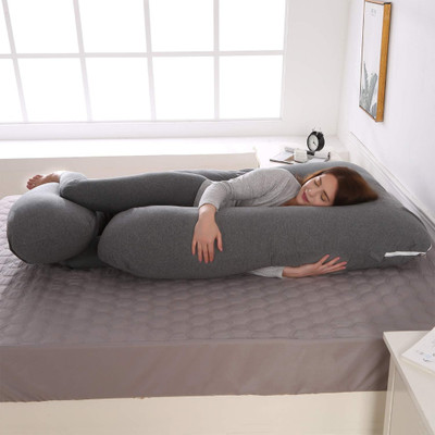 fluffymummy Cotton Solid Pregnancy Pillow Pack of 1(Grey)