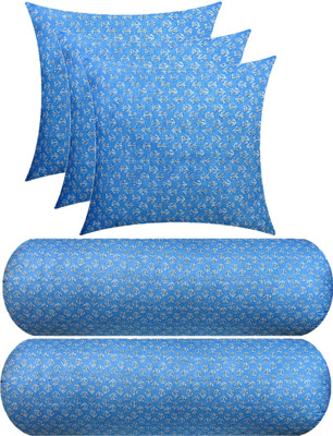 Swikon star Combo Set 3 Cushion And 2 Bolster Microfibre Floral Sleeping Pillow Pack of 5(Light Blue)