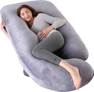 JAGA HOME DECOR Cotton Pregnancy Pillow Pack of 1 Solid G Shape(Grey)