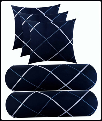 Urmila Creation 3 CUSHION 2 BOLSTER Microfibre Geometric Bolster Pack of 5(Blue)