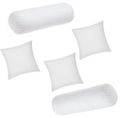 GTX Microfibre Bolster Pack of 5 Solid Classic Series Set Of 3 Cushion & 2(White)