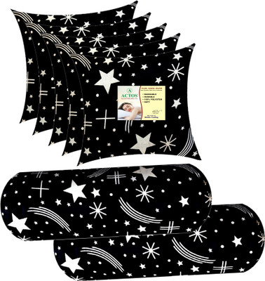 ACTOS 5 Cushion And 2 Microfibre Geometric Bolster Pack of 7(Black26)