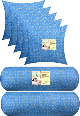 ACTOS Microfibre Cushion Pack of 7 Floral 2 Bolster 5(Light Blue)