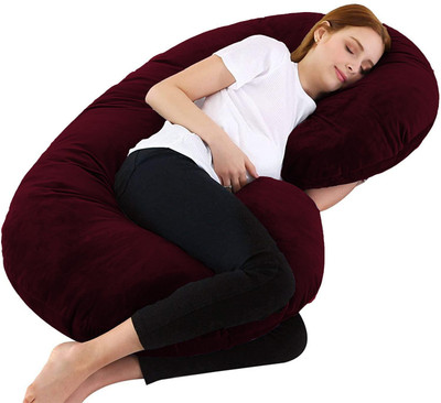 Daddy Cool C Velvet Microfibre Solid Pregnancy Pillow Pack of 1(Maroon)