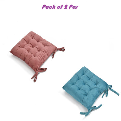 A CUBE LUXURY SOLUTIONS Polyester Fibre Solid Chair Pad Pack of 2(Peach, Sky Blue)
