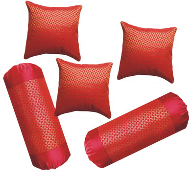 RACCOON Microfibre Bolster Pack of 5 Solid With Cover,Combo Set Of 3 Premium Cushions & 2(Red)
