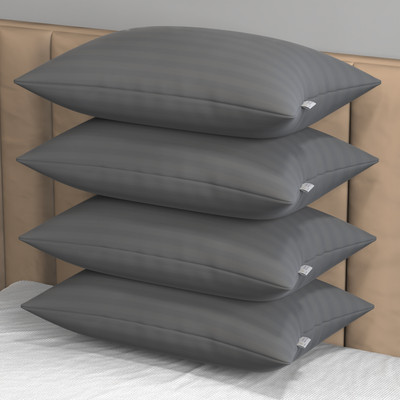 MY ARMOR Soft and Fluffy Microfiber Pillow Height Adjustable with Inner Cover, 41x61 cm, Microfibre Stripes Sleeping Pillow Pack of 4(Stripe Pattern - Grey)
