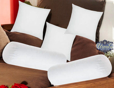Urmila Creation Diwan Set Of 3 Cushion & 2 Microfibre Solid Bolster Pack of 5(White)