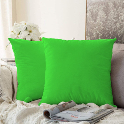 softlyf Microfibre Cushion Pack of 2 Solid Velvet Filled Cushion Pillow For Sofa Living Room And Bedroom, 16 x 16 Inch(Green)