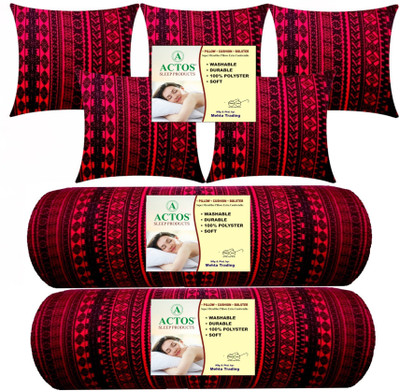 ACTOS Microfibre Geometric Bolster Pack of 7(Maroon, Black)