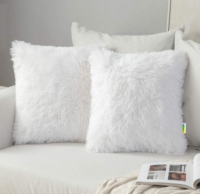 Cyuteenuts White cushion Microfibre Solid Cushion Pack of 2(White)