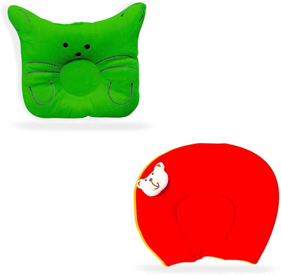 HouseOfCommon Mustard Seeds Solid Baby Pillow Pack of 2(Green & Red)
