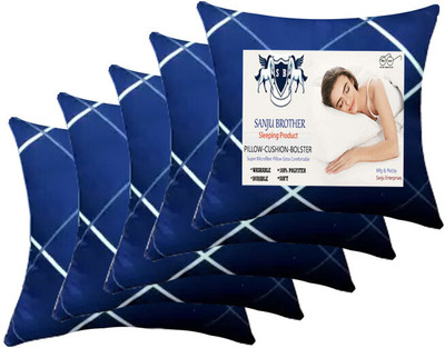 SANJU BROTHER Microfibre Floral Cushion Pack of 5(BLUE LINE)
