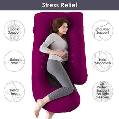 BATTOP J SHAPE Microfibre Solid Body Pillow Pack of 1(Purple)