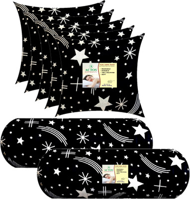 ACTOS 5 Cushion And 2 Microfibre Geometric Bolster Pack of 7(Black7)