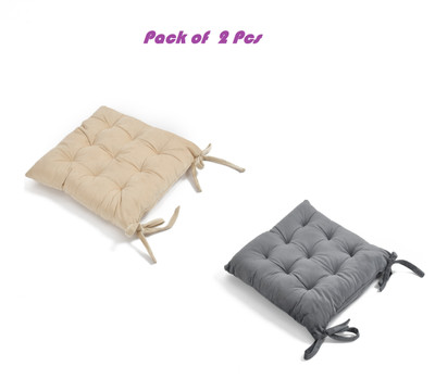 A CUBE LUXURY SOLUTIONS Polyester Fibre Solid Chair Pad Pack of 2(Cream, Grey)