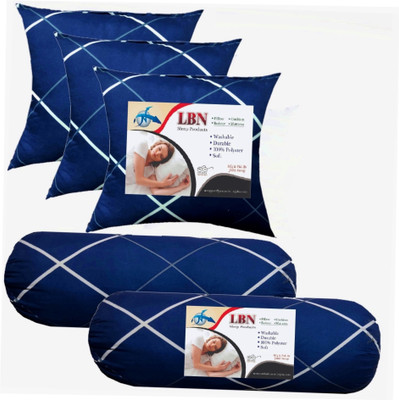 LBN Combo Set 3 Cushion And 2 Microfibre Solid Bolster Pack of 5(Blue Line)