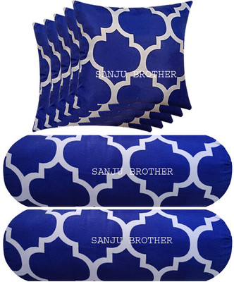 SANJU BROTHER 2 Bolester 5 Cushion Microfibre Abstract Bolster Pack of 7(Blue)