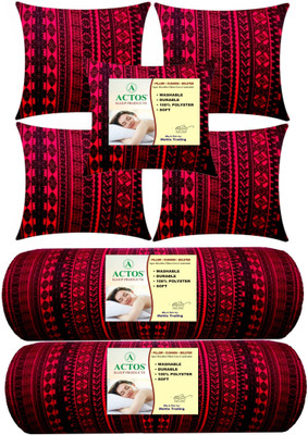 ACTOS Microfibre Geometric Bolster Pack of 7(Maroon, Black)
