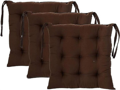 JAYAMBY Chairpad Polyester Fibre Solid Chair Pad Pack of 3(Brown)