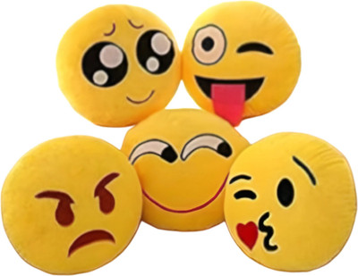 AARAVI TRADERS Microfibre Cushion Pack of 5 Smiley PACK OF 5 smiley pillow(Yellow)