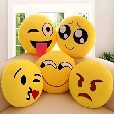 AARAVI TRADERS Microfibre Cushion Pack of 5 Smiley(Multicolor)
