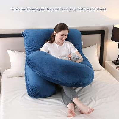 dyf ultra soft j shaped Polyester Fibre Solid Pregnancy Pillow Pack of 1(Blue)