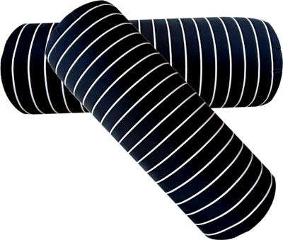 Changers Round Bolster Microfibre Abstract Bolster Pack of 2(Black, White)