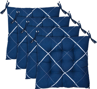 KUBER INDUSTRIES Microfibre Geometric Chair Pad Pack of 4(Blue)