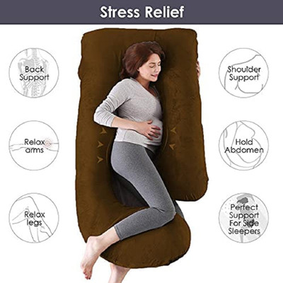BATTOP J SHAPE Microfibre Solid Body Pillow Pack of 1(Brown)