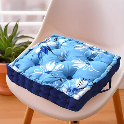 KUBER INDUSTRIES Microfibre Chair Pad Pack of 1 Floral(Sky Blue)