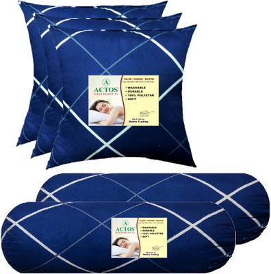 ACTOS 3 Cushion And 2 Microfibre Geometric Bolster Pack of 5(Blue, White10)