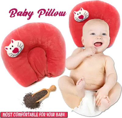 Omsurajiya Microfibre Baby Pillow Pack of 1 Animals SUPER SOFT MUSTURD SEED FILLING BABY HEAD SHAPER PILLOW(Red1)