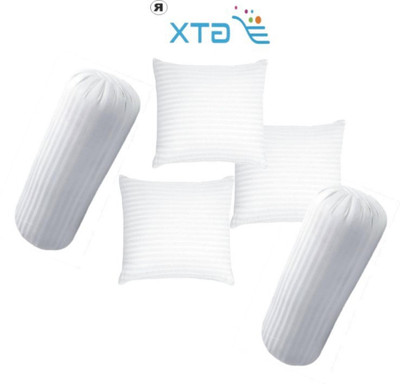 GTX Microfibre Bolster Pack of 5 Stripes Jaipuri Combo Set Of 3 Cushions & 2(White)