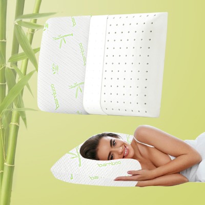 AYKA Memory Foam Solid Orthopaedic Pillow Pack of 2(White, Light Green)