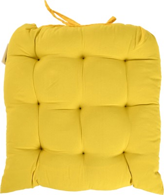 ORCHEED Square Chair Pads Cushion for Comfortable Sitting with Ties for Pooja, Dining Polyester Fibre Solid Chair Pad Pack of 1(Yellow)