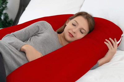 WINX ultra soft j shaped Polyester Fibre Solid Pregnancy Pillow Pack of 1(Red)