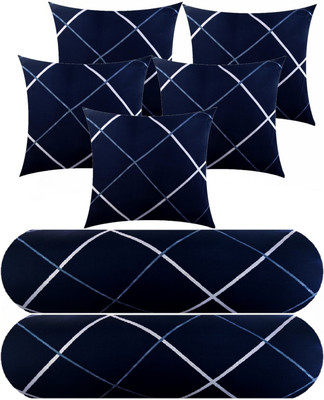 Swikon star 5 Cushion 2 bolster Microfibre Geometric Bolster Pack of 7(Blue)