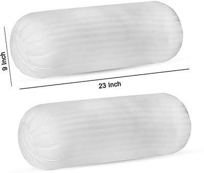 ROYALREOX Microfibre Stripes Bolster Pack of 2(White)