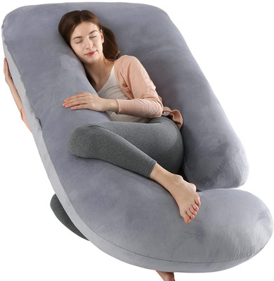 Mojo J Shape Microfiber Solid Pregnancy Pillow Microfibre Solid Pregnancy Pillow Pack of 1(Grey)