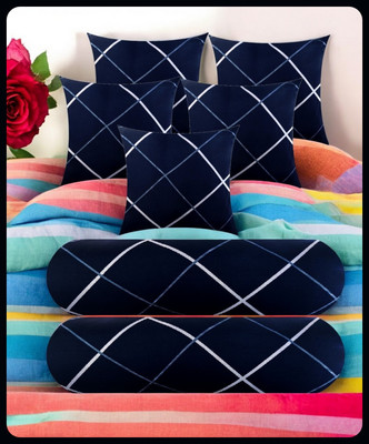 JAI SHRI 5 Cushion 2 Bolster Microfibre Stripes Bolster Pack of 7(Navy Blue)