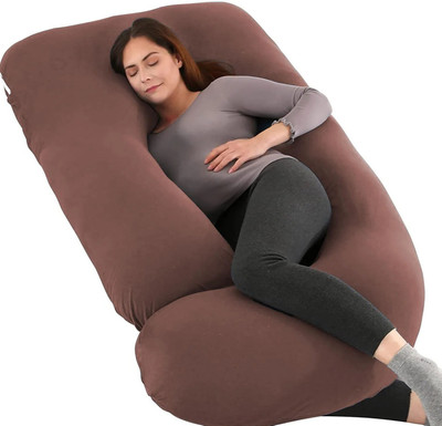 THUKRAN J Shape Microfibre Solid Pregnancy Pillow Pack of 1(Brown)
